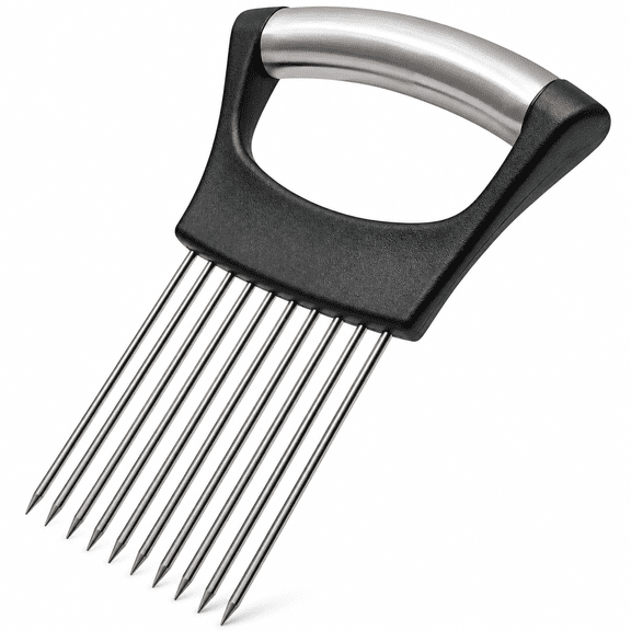 Onion Holder for Slicing, Stainless Steel Tines with Wide Non-Slip Handle, Dishwasher Safe Kitchen Slicing Guide