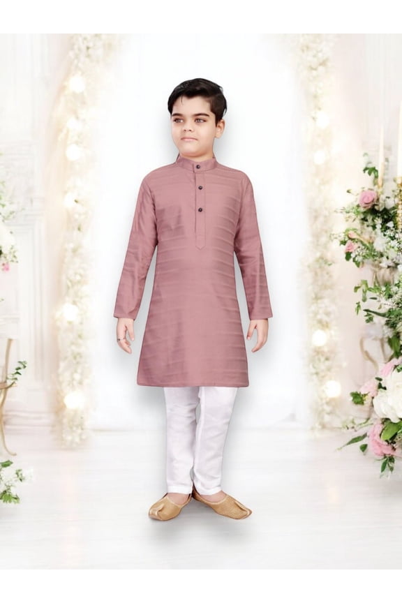 Onion Pink Traditional Kurta Pajama Set for Boys, Cultural Wear, HT1009
