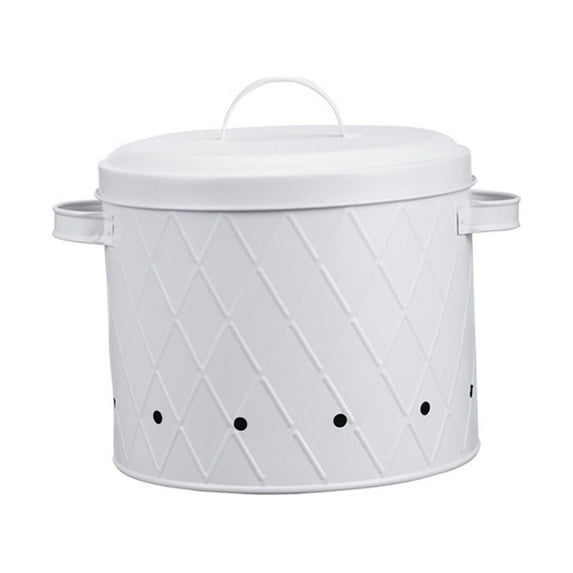 Onion Potato and Garlic Tin and Aerating Holes Camping Vegetable Storage Tin White Style A