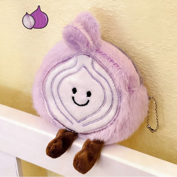 Onion Shaped Coin Purse Plush Keychain, Cute Faux Fur Storage Bag for Earphone Cable Keys, Mini Novelty Bag Pendant Charm, Funny Gift Accessory
