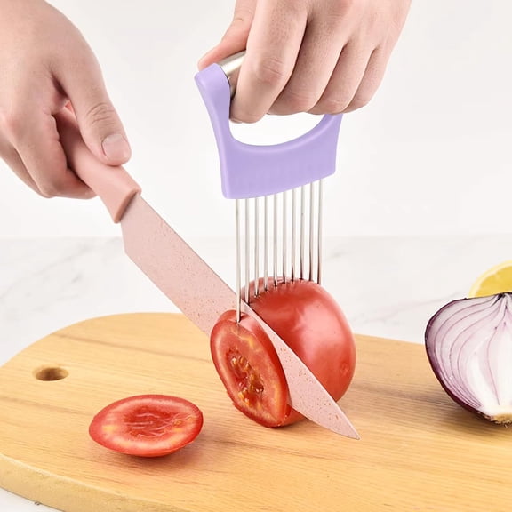 Onion Slicer Holder, Onion Cutter for Slicing of Onions, Tomatoes,Avocados,Eggs and Other Vegetables (Purple)