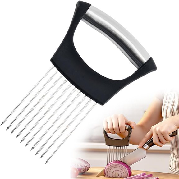 Onion Slicer Holder, Onion Holder for Slicing, Stainless Steel Vegetable Chopper and Onion Slicer Tool, Kitchen Assistant for Onions, Potatoes, Tomatoes and Fresh Produce (1pcs)