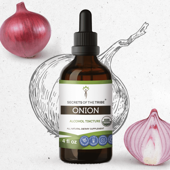 Secrets Of The Tribe Onion Organic Tincture Dietary Supplement, Natural Herbal Extract for Antioxidant Support, Certified Organic Onion (Allium cepa) Dried Bulb, Alcohol Extract, Drops 4 oz