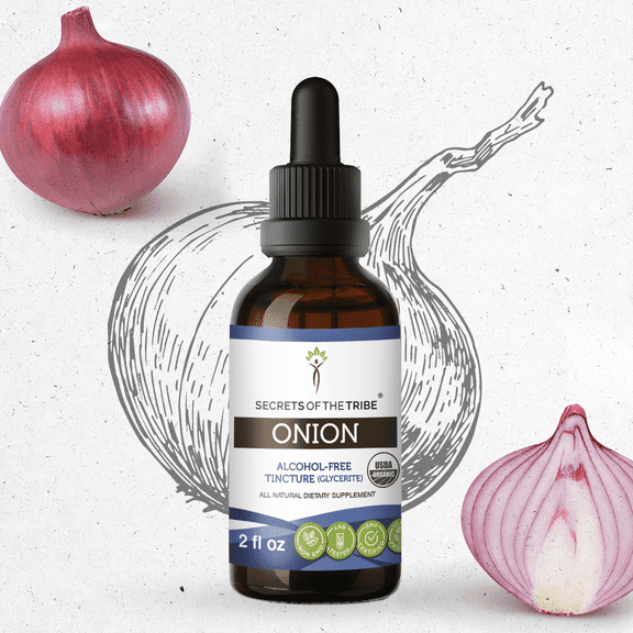 Secrets Of The Tribe Onion Organic Tincture Dietary Supplement, Natural Herbal Extract for Antioxidant Support, Certified Organic Onion (Allium cepa) Dried Bulb, Alcohol-Free Extract, Drops 2 oz