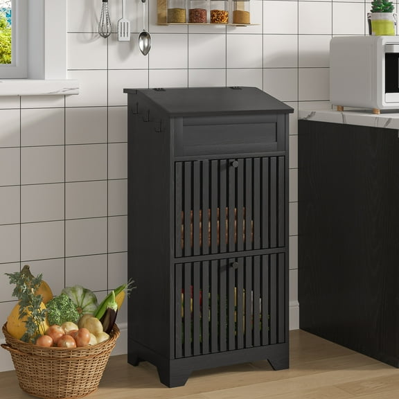 Onion and Potato Storage Bin Box Kitchen Pantry Cabinet for Fruits Snacks Wooden Bread Box Black