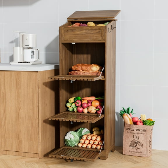 Onion and Potato Storage Bin Box Kitchen Pantry Cabinet for Fruits Snacks Wooden Bread Box Wood