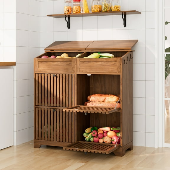 Onion and Potato Storage Bin Box Kitchen Pantry Cabinet for Fruits Snacks Wooden Bread Box Wood