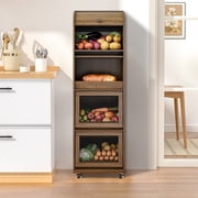 Onion and Potato Storage Bin Box, Movable Potato Bins with Sliding Door, Farmhouse Kitchen Pantry Cabinet