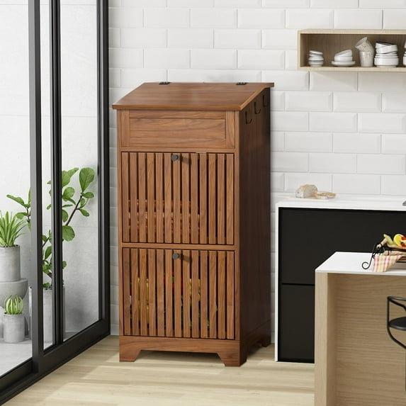 Onion and Potato Storage Bin Wood, Fruit and Vegetable Storage Box, Decorative Pantry Cabinet for Snack, Magnetic Flip-top
