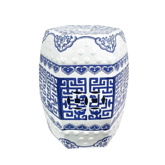 Onipig 17.5" Chinoiserie Ceramice Square Garden Stool, Blue/White for Bohemian, Coastal, Cottage, Foot