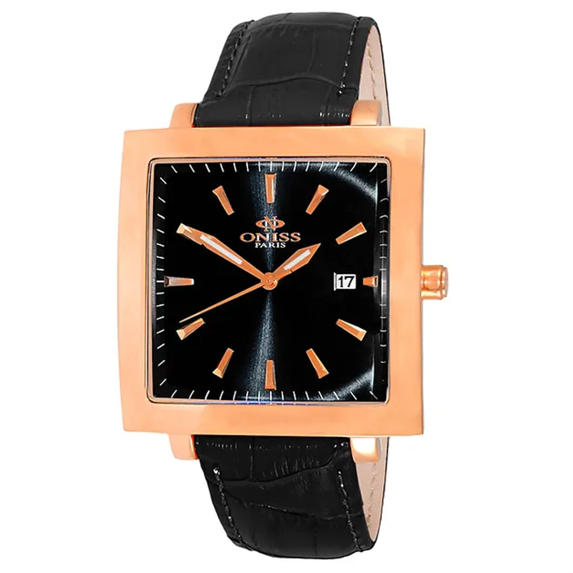 ONISS PARIS Oniss ON4444-MRGBK Men's Quad Quartz Black Dial Strap Watch