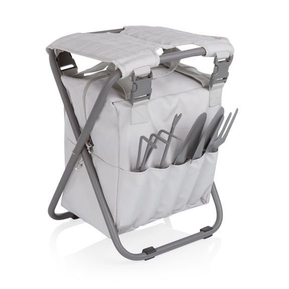 Oniva Gardener 2.0 Folding Seat with Tools and Detachable Storage Tote Bag, Fog Gray
