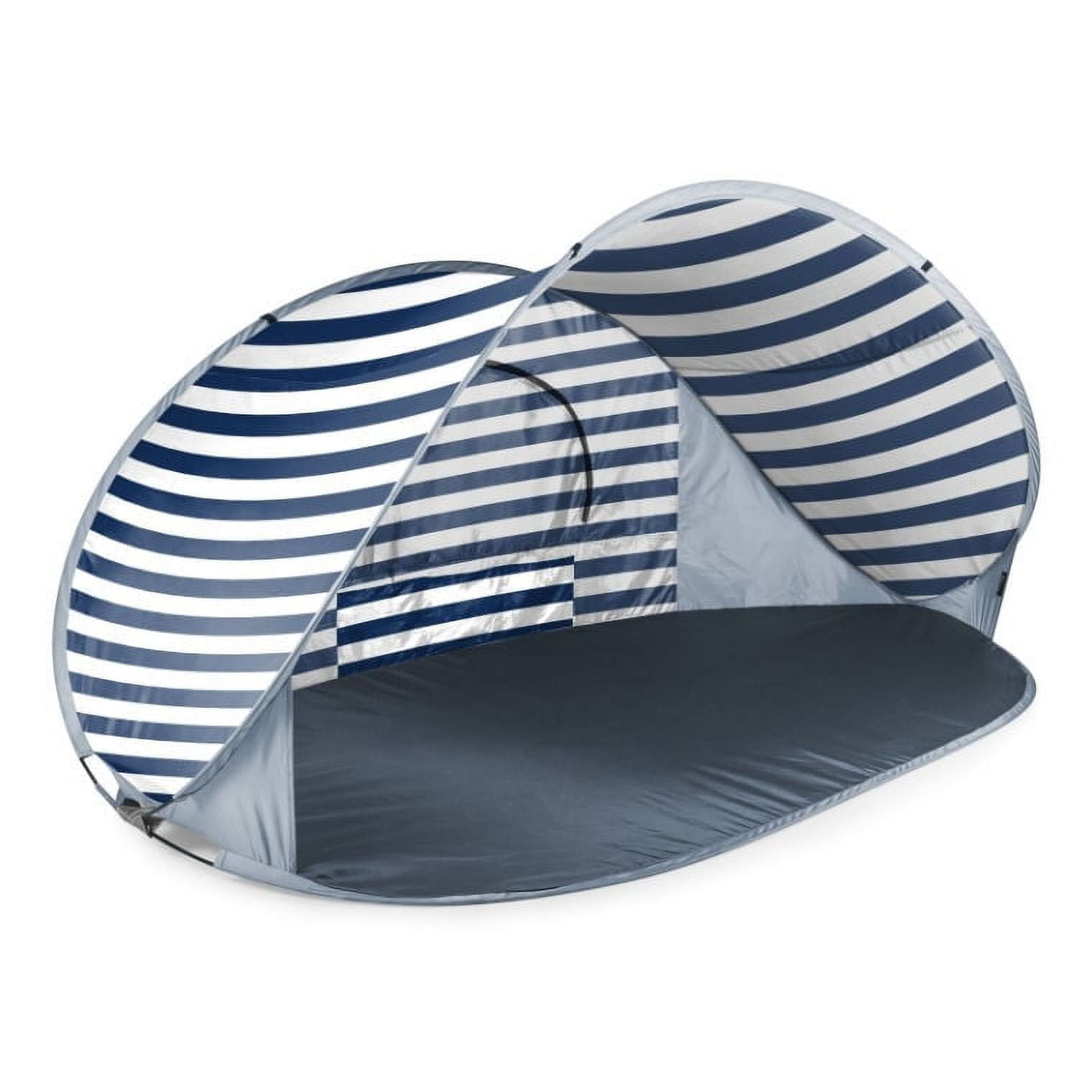 Navy and White Striped Polyester Beach Tent with Fiberglass Frame