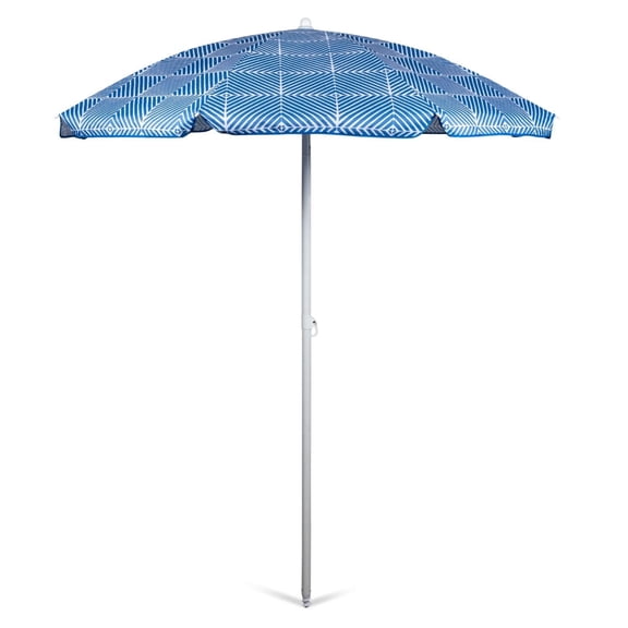Oniva 5.5 Ft Portable Beach Umbrella with UPF 50 plus Sun Protection and Tilt Pole, Blue Athens Pattern