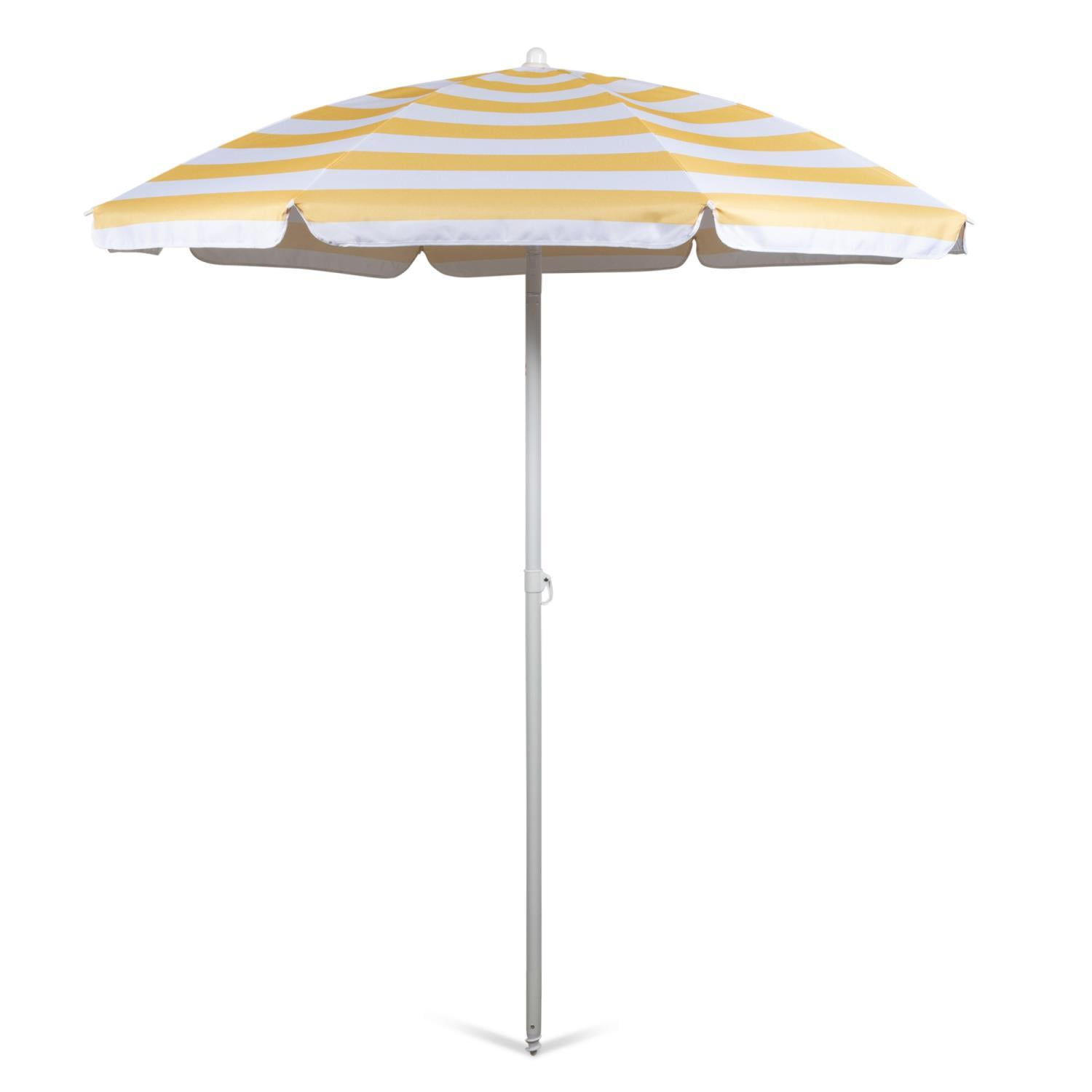 Yellow Cabana Stripe Portable Beach Umbrella with Steel Pole