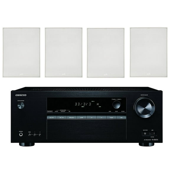 Onkyo 5.2 Channel Full 4K Bluetooth AV Home Theater Receiver + Polk 8" 2 Way High-Performance Natural Surround Sound In-Wall Speaker System (Set Of 4)