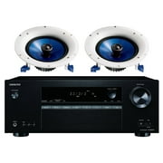 Onkyo 5.2 Channel Full 4K Bluetooth AV Home Theater Receiver + Yamaha Natural High-Performance Moisture Resistant 2-Way 110 watts Surround Sound in-ceiling Speaker System Pair