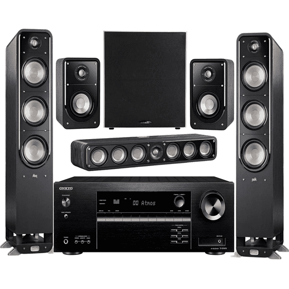 Onkyo 7.2 -Channel Wireless Bluetooth 4K 3D A/V Surround Sound Receiver + Polk Multimedia Home Theater Speaker System