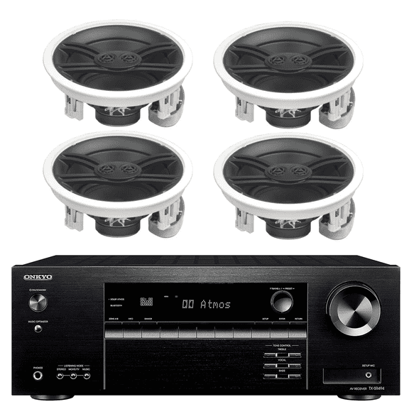 Onkyo 7.2 Channel Wireless Bluetooth 4K 3D A/V Surround Sound Receiver + Yamaha 3-Way 100 watts In-Wall/Ceiling Surround Sound Home Theater Speaker Package (Set Of 4)