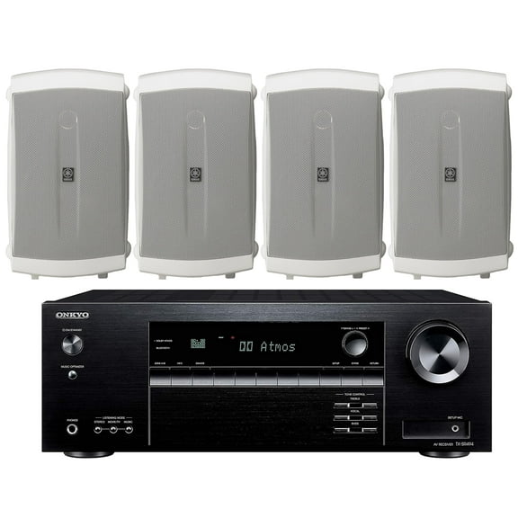 Onkyo 7.2 Channel Wireless Bluetooth 4K 3D A/V Surround Sound Receiver + Yamaha High-Performance Surround Sound 2-Way Indoor/Outdoor Weatherproof Speaker System (Set Of 4)