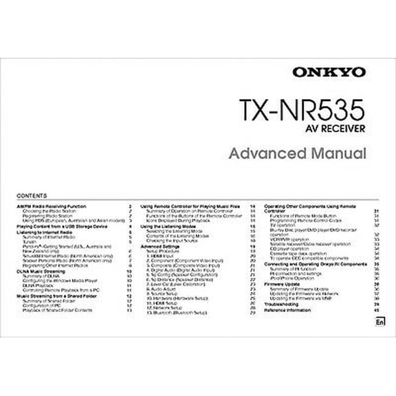 Onkyo Integra TX-NR535 Advanced Receiver Owners Instruction Manual REPRINT
