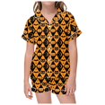 thumbnail image 1 of Onlfs Big Girl Pajama Set Halloween Cartoon Print Short Sleeve Shirt Shorts Holiday Sleepwear Party Outfits Beige,Sized 12-13, 1 of 4