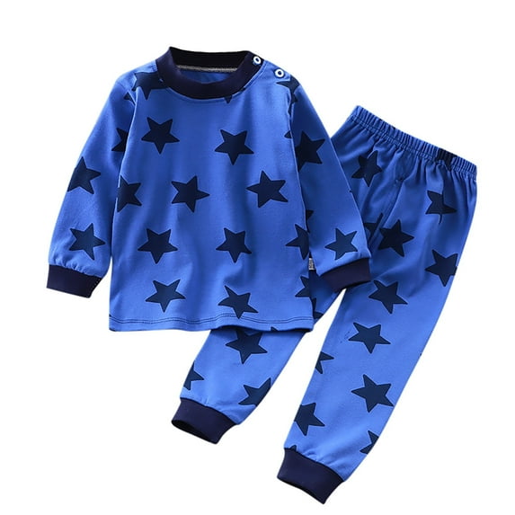Onlfs Pajama Sets for Little Boy's Cartoon Print Long Sleeve Crewneck Sleep Tee and Pants Sleepwear Outfits Loungewear