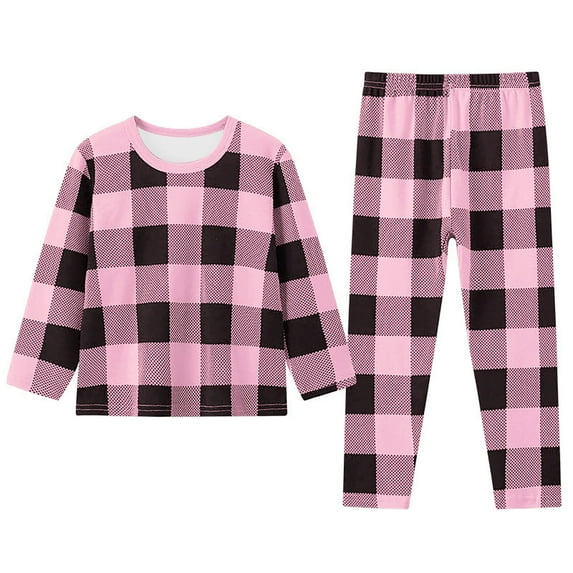Onlfs Toddler Boy's Pajama Sets Plaid Print Long Sleeve Crewneck Top and Pants Nightwear Sleepwear Outfits