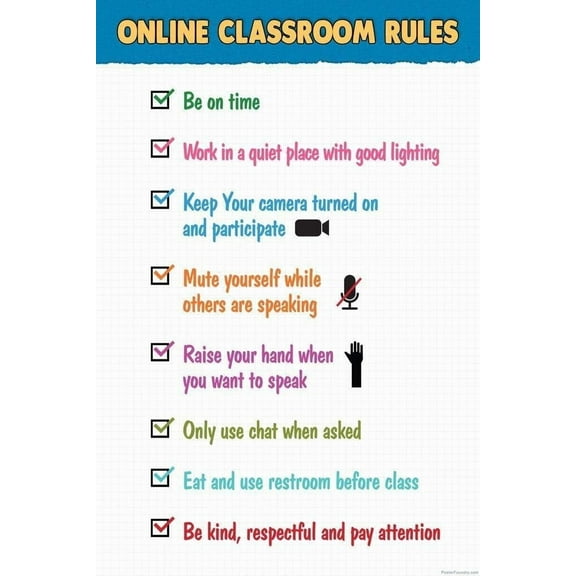 Online Classroom Rules Educational School Teacher Supplies Decor Teaching Toddler Kids Elementary Decorations Remote Learning Homeschool Cool Wall Art Print Poster