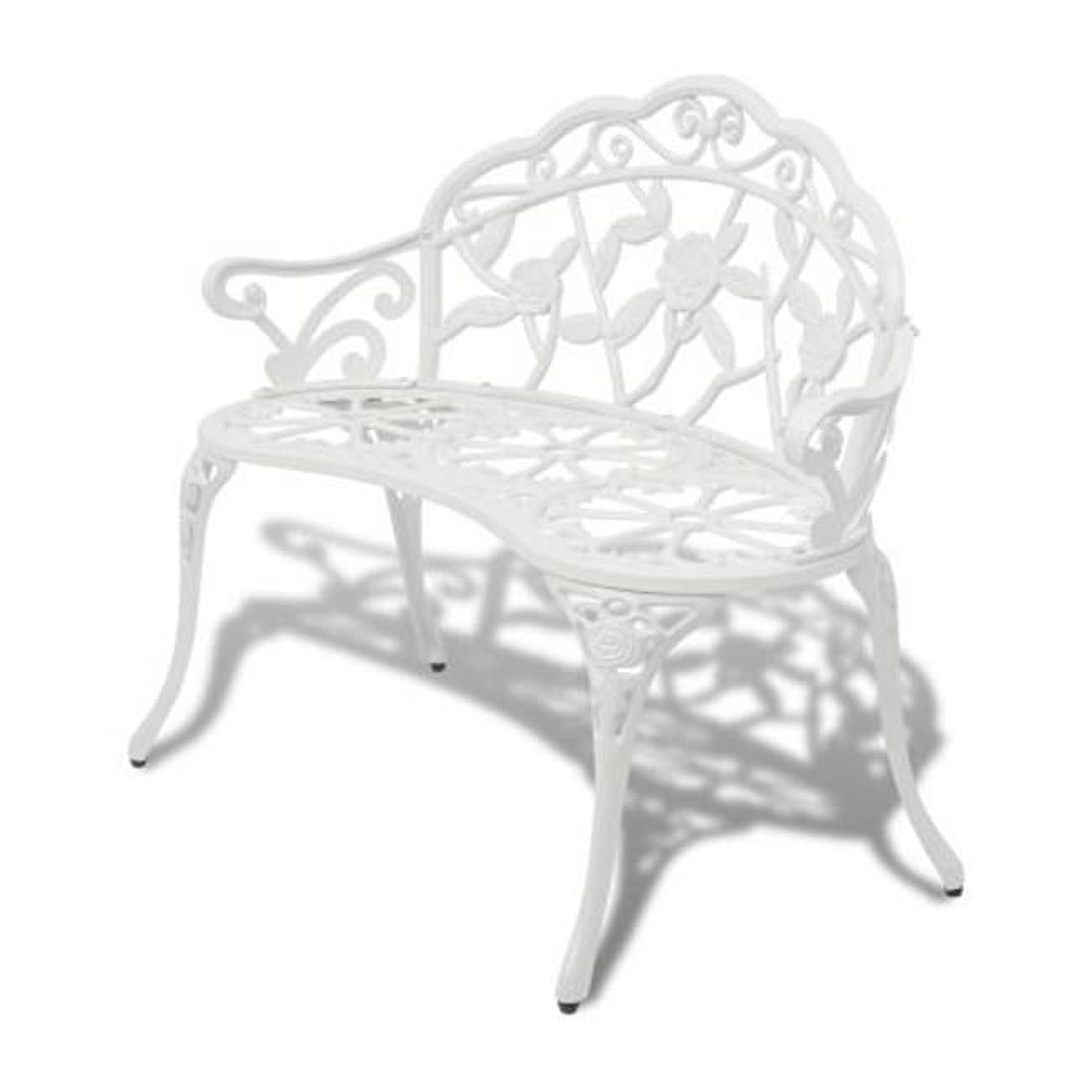 White Cast Aluminum Outdoor Garden Bench with Floral Design