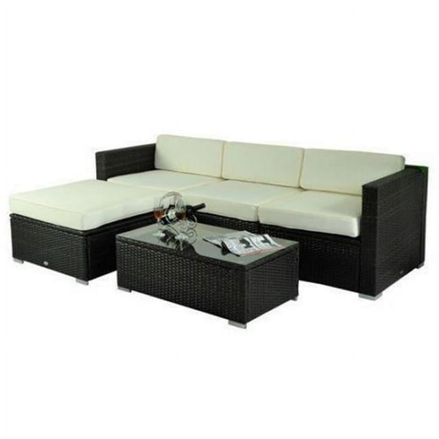 Online Gym Shop CB15460 Outdoor Patio PE Rattan Wicker Sofa Chaise Lounge Furniture - 5 Piece