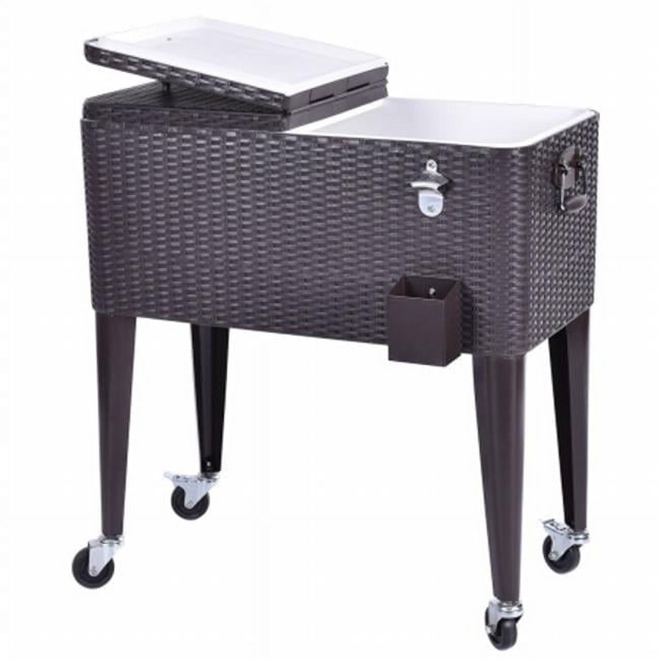 Online Gym Shop CB16949 80 quart Outdoor Rattan Party Portable Rolling Cooler Cart Ice Beer Beverage Chest