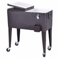 thumbnail image 1 of Online Gym Shop CB16949 80 quart Outdoor Rattan Party Portable Rolling Cooler Cart Ice Beer Beverage Chest, 1 of 3