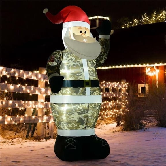 Online Gym Shop CB20917 8 ft. Outdoor Inflatable Christmas Military Santa Claus Airblown
