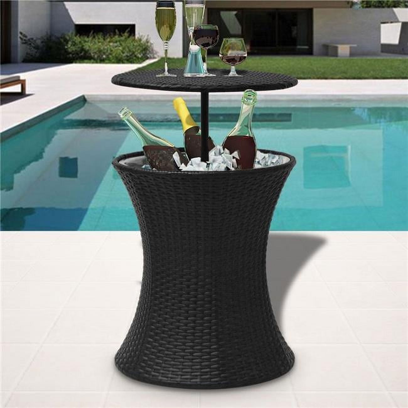 Online Gym Shop Outdoor Ice Cooler Bucket Table Poly Rattan Black