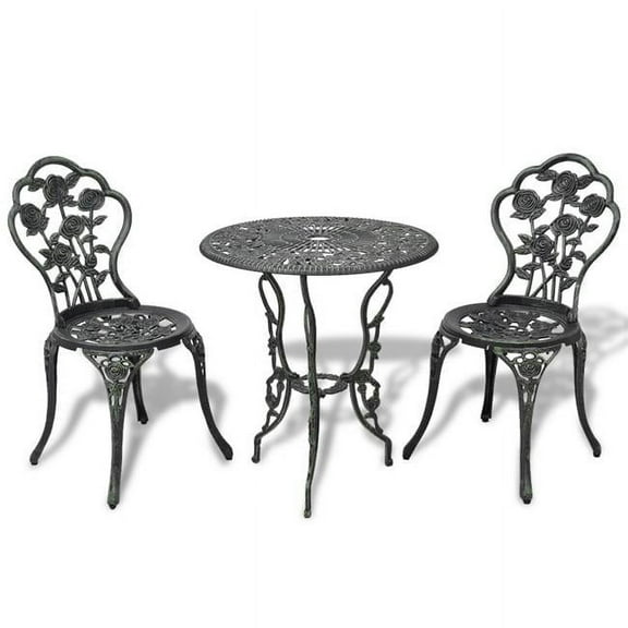 Online Gym Shop  Outdoor Patio Furniture Bistro Set - Antique Rose Design Cast Aluminum - Green