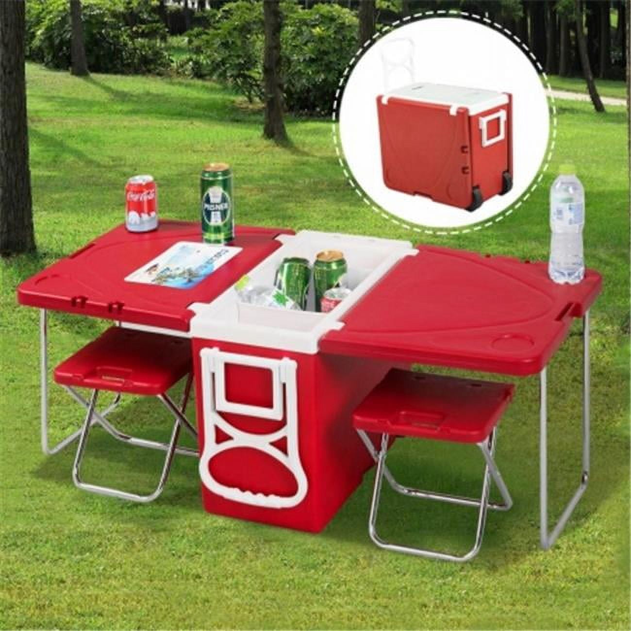 OnlineGymShop Outdoor Folding Portable Picnic Table Set, Rolling
