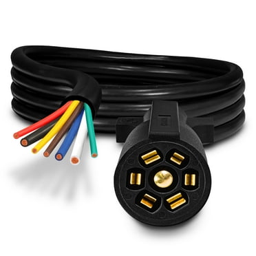 Heavy Duty 12ft 7-Way Trailer Cord – Inline Plug With Weatherproof Double Prongs, RV Standard Color Code