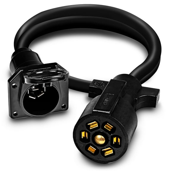 Online LED Store 7-Way Trailer Plug Socket Extension Cable [Double-Prong] [10-14 AWG] [Copper Terminals/Wires] 7-Blade Trailer Wiring Connector Cord for Gooseneck & 5th Wheel - 3ft