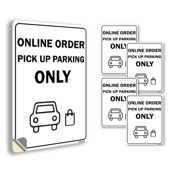 Online Order Pick Up Parking Only Public Safety Vinyl Decal Label 5 Inch x 3.5 Inch - 5 Pack