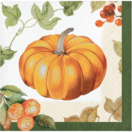 Online Party Sales Pumpkin Harvest Beverage Napkins, 16 per Pkg