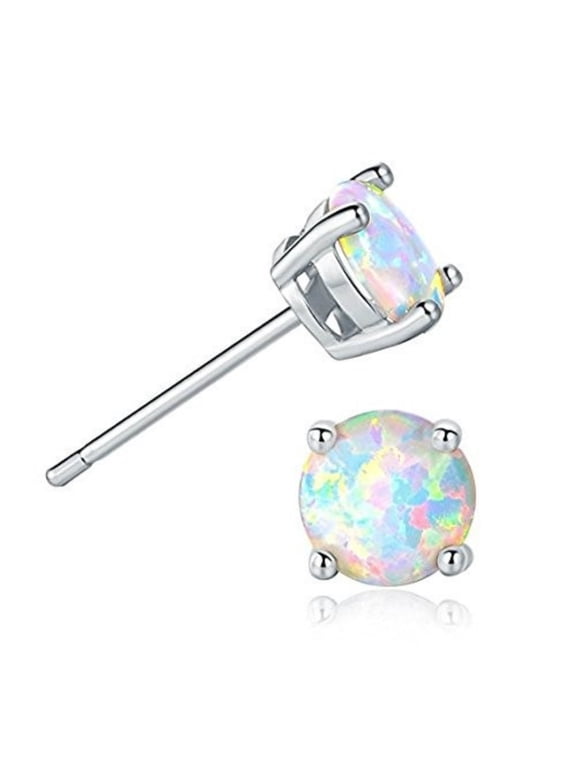 Online Shop Jewelry Round 2Ct Opal Earrings Opal Stud Earrings Sterling Silver New Fire Opal 925