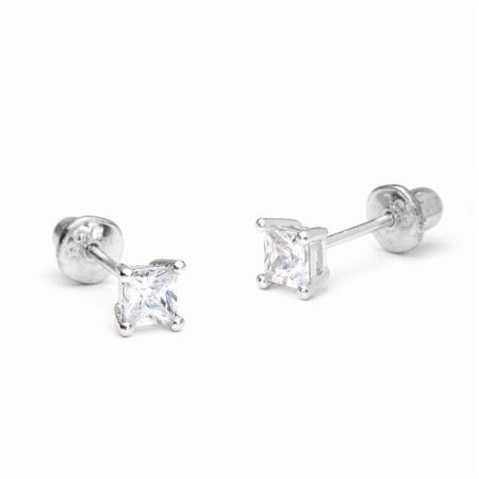 Online Shop Lab-Created 1 Ct Princess Moissanite Tiny Stud Screw back Solitaire Stud Earrings 14K White Gold Plated Silver