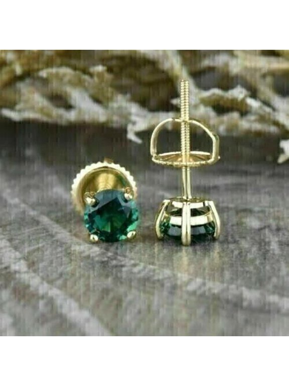 Online Store Women's 1 Ct Round Cut Lab-Created Green Emerald Solitaire Stud Earrings 925 Silver
