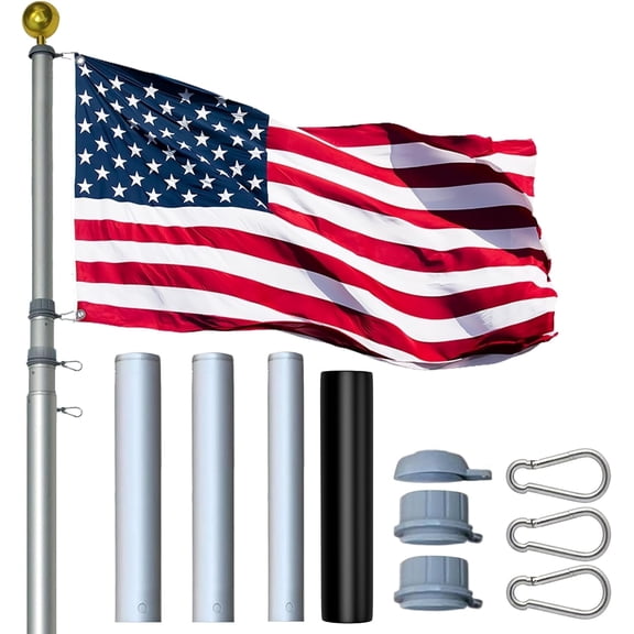 Super Tough 20ft Telescoping Flagpole | Expands from 5ft to 22ft | Rust-Proof Aluminum | Easy Installation & No Tangle Design | Includes Ground Sleeve & Silver Ball Top | Residential Use