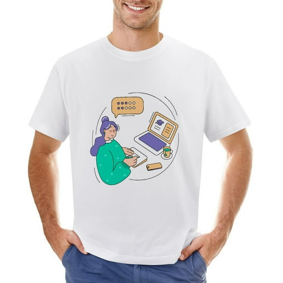 Online-school Vintage T-shirt Mens Cotton Classic Crewneck Short Sleeve Tees Unisex White 5XL