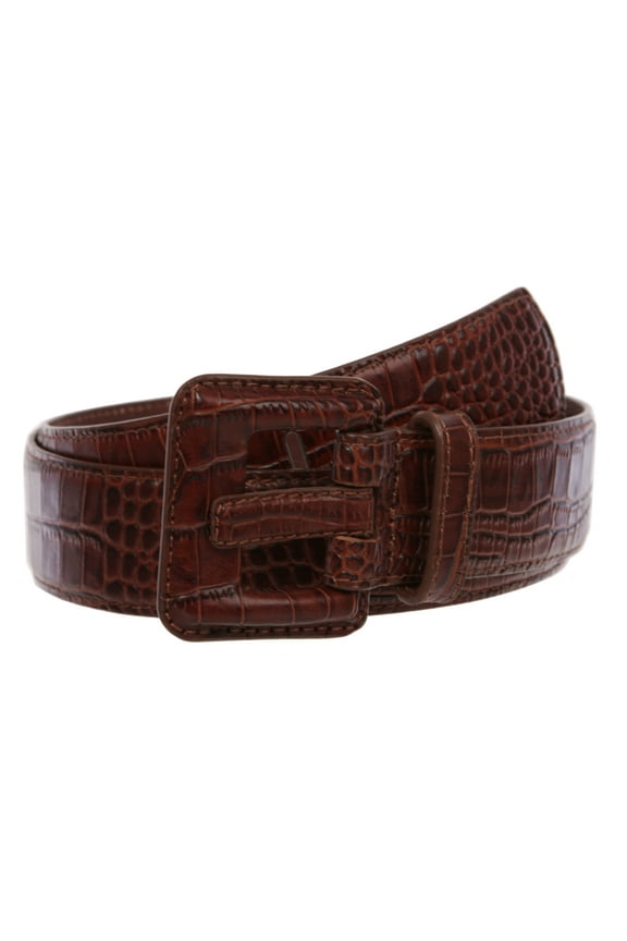 Women Faux Embossed Alligator Full Grain Leather Square Belt