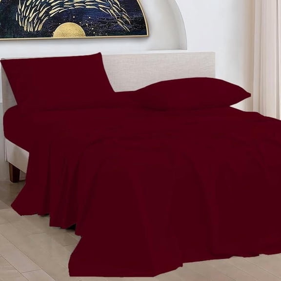 OnlineBestDeal's Hotel Collection Burgundy Egyptian Cotton Sateen Weave Bed Sheet Sets, Breathable