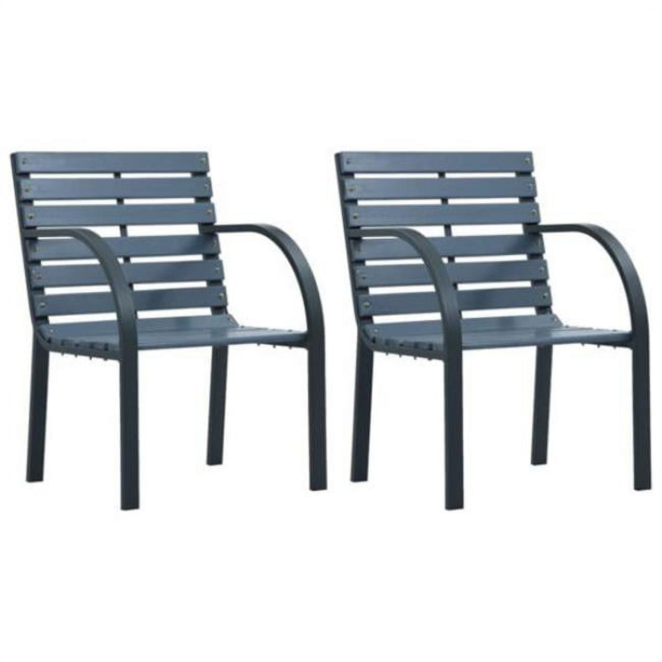 Gray Metal Outdoor Dining Chairs with Slatted Design, Set of 2