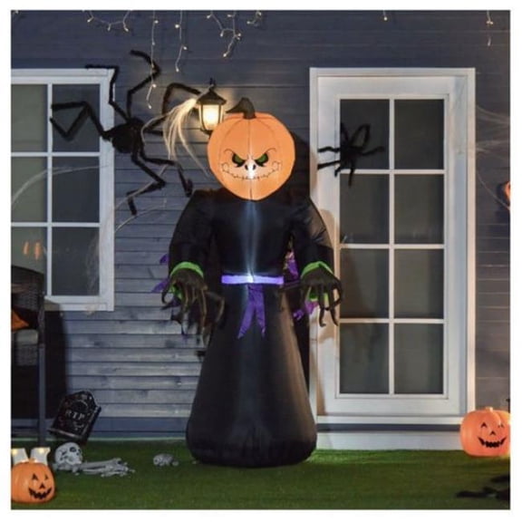 OnlineGymShop CB22059 43.25 x 26 x 82.75 in. Inflatable Pumpkin Reaper with LED Light